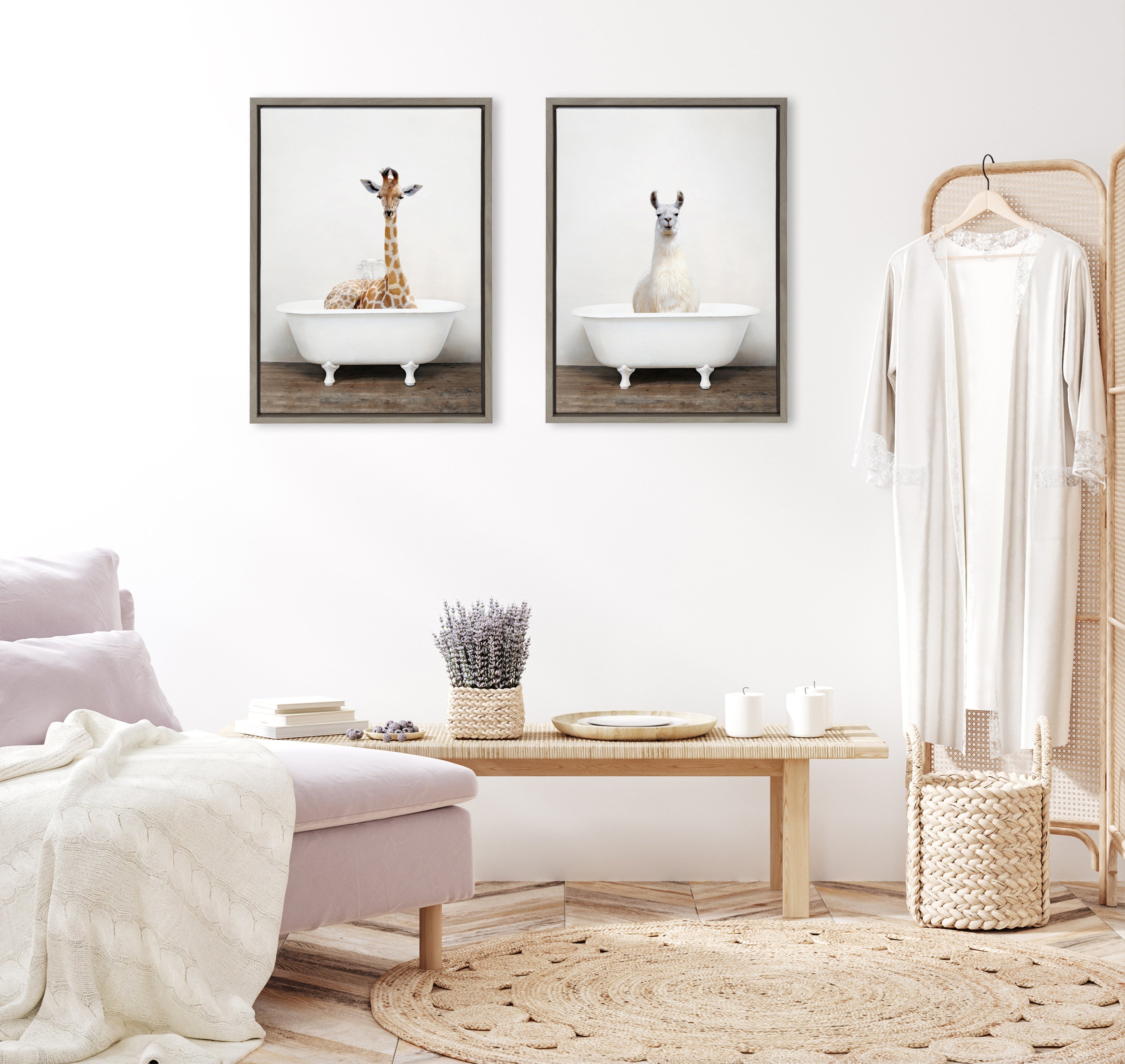 Sylvie Giraffe 2 in the Tub Color Framed Canvas by kateandlaurel - product image 10 for Resin Society