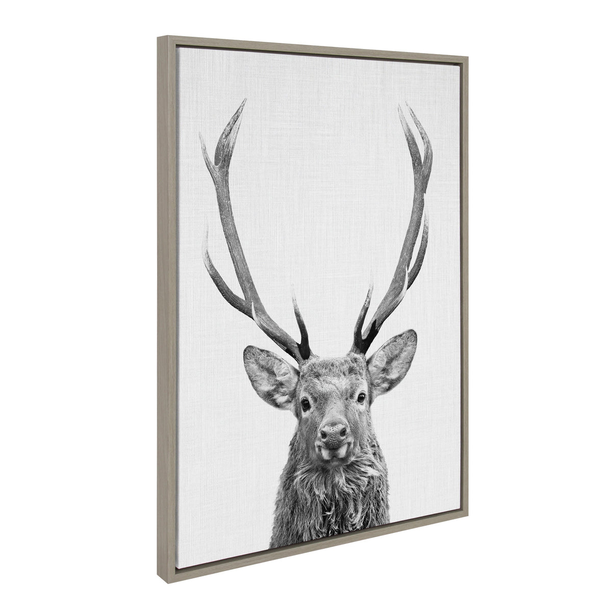Black and white framed canvas art depicting a red deer in silhouette by Simon Te
