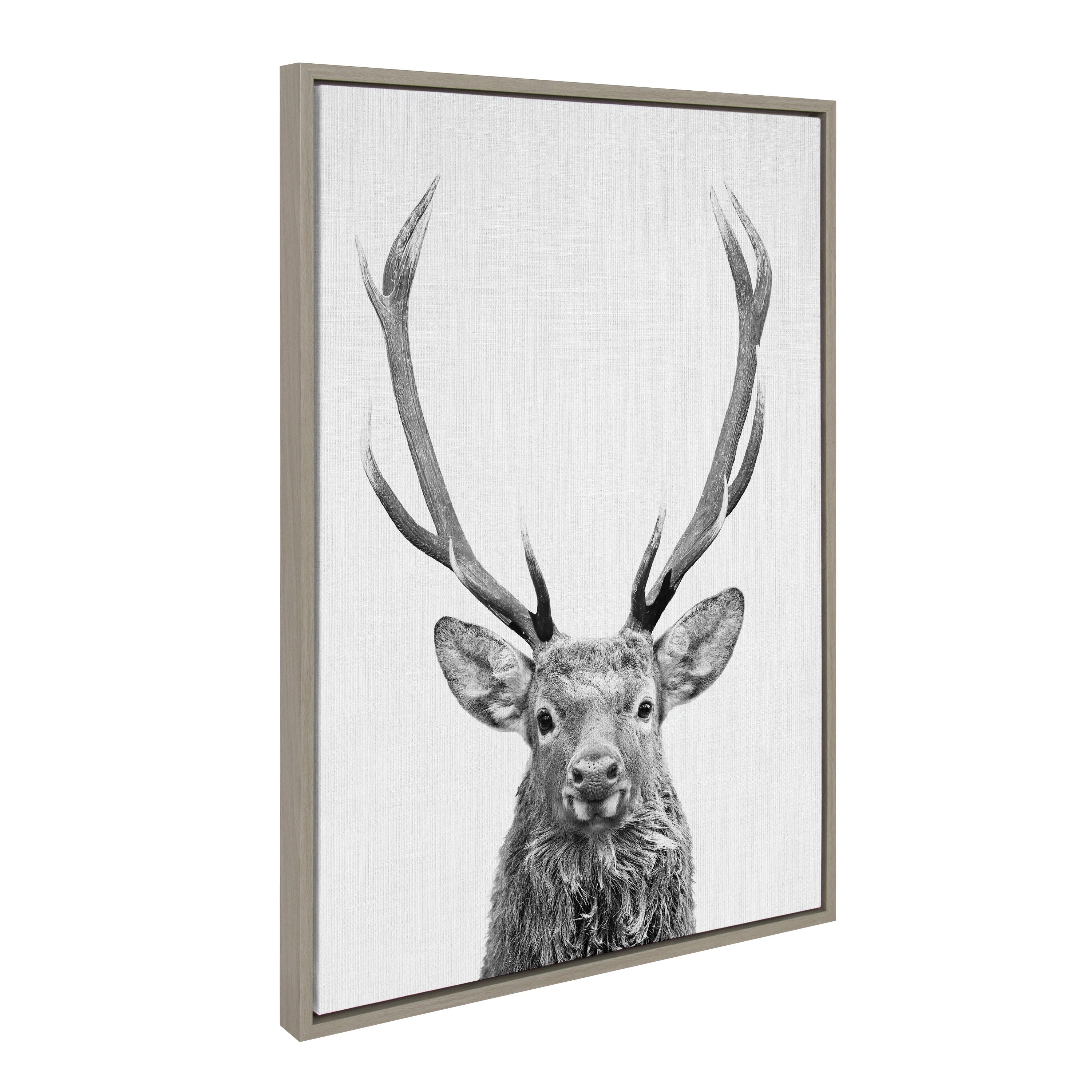 Black and white framed canvas art depicting a red deer in silhouette by Simon Te