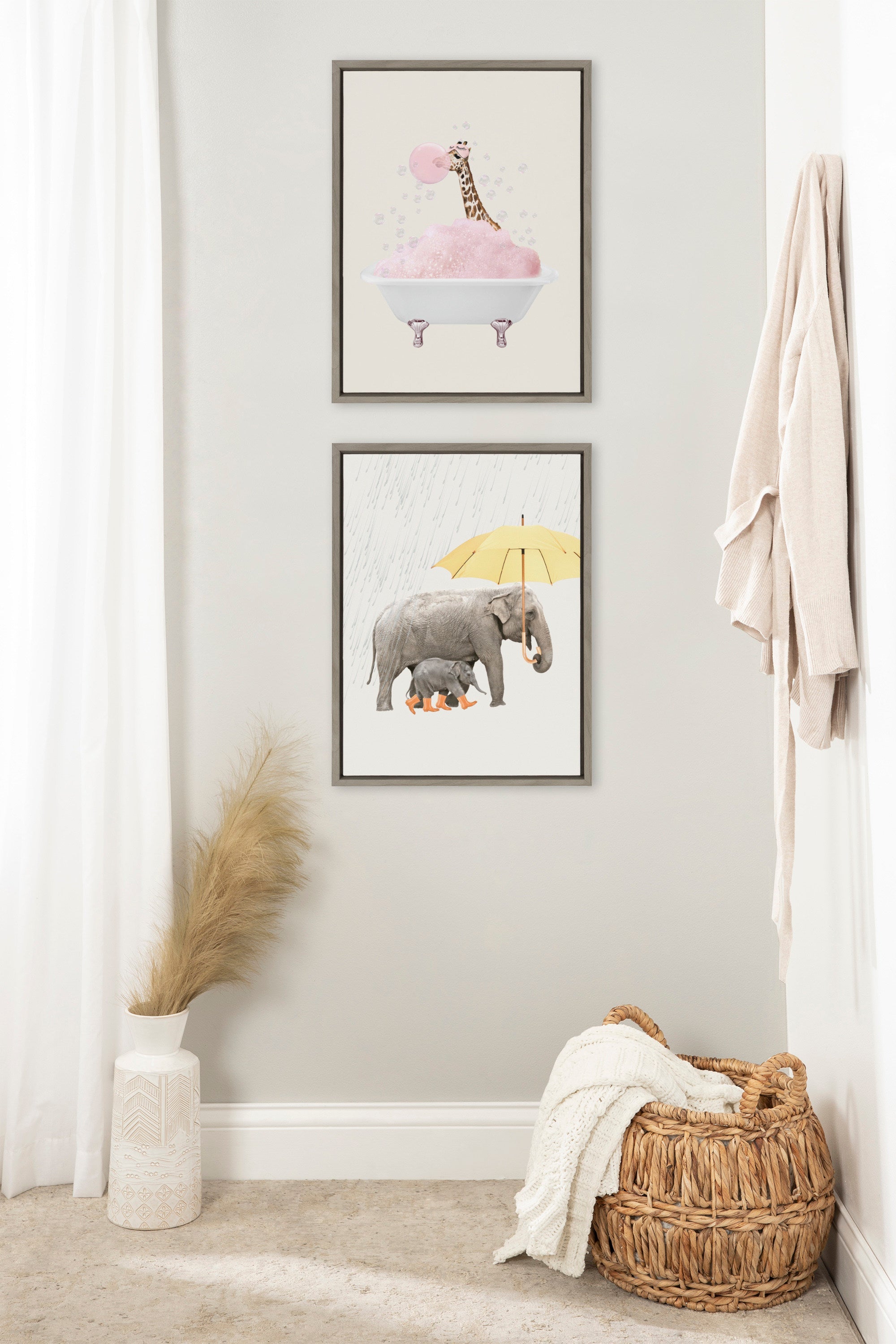 Sylvie Giraffe Taking a Bath Framed Canvas by July Art Prints