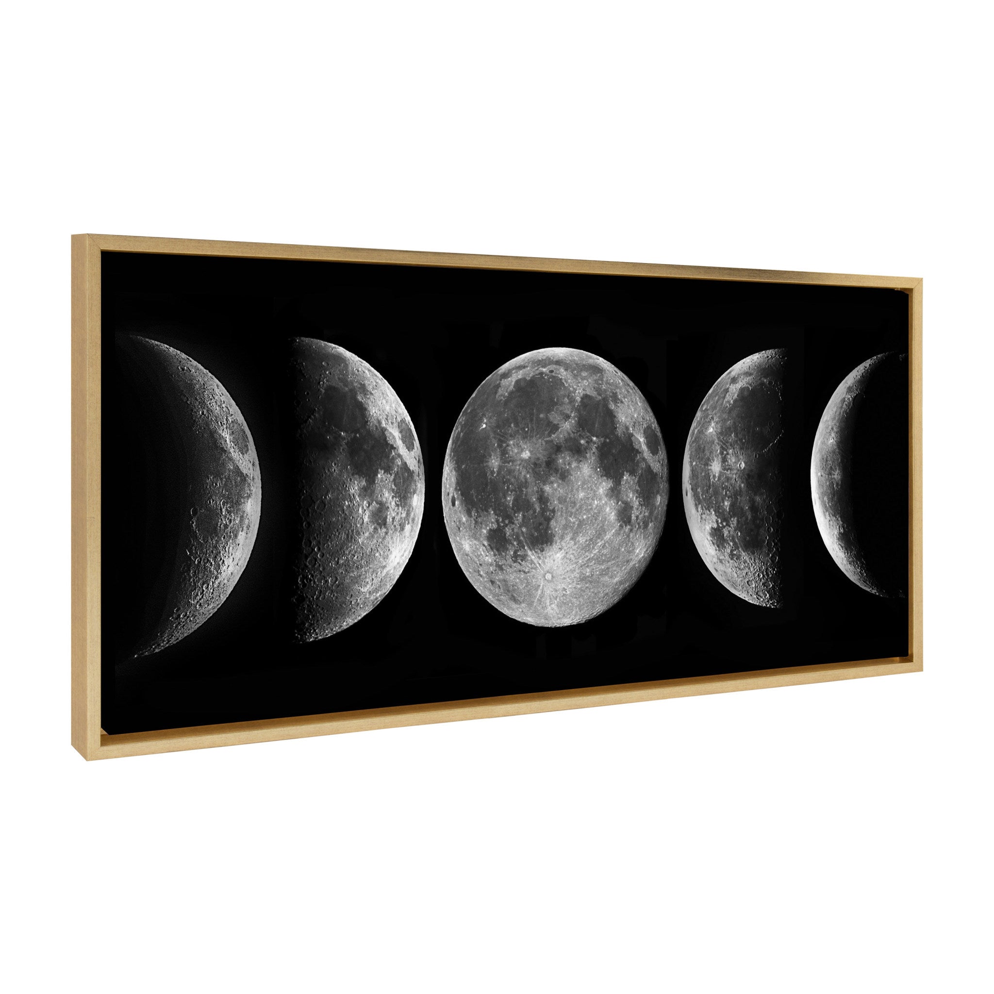 Framed canvas art titled Sylvie Phases of the Moon by The Creative Bunch Studio showing phases of the moon in a bright gold frame
