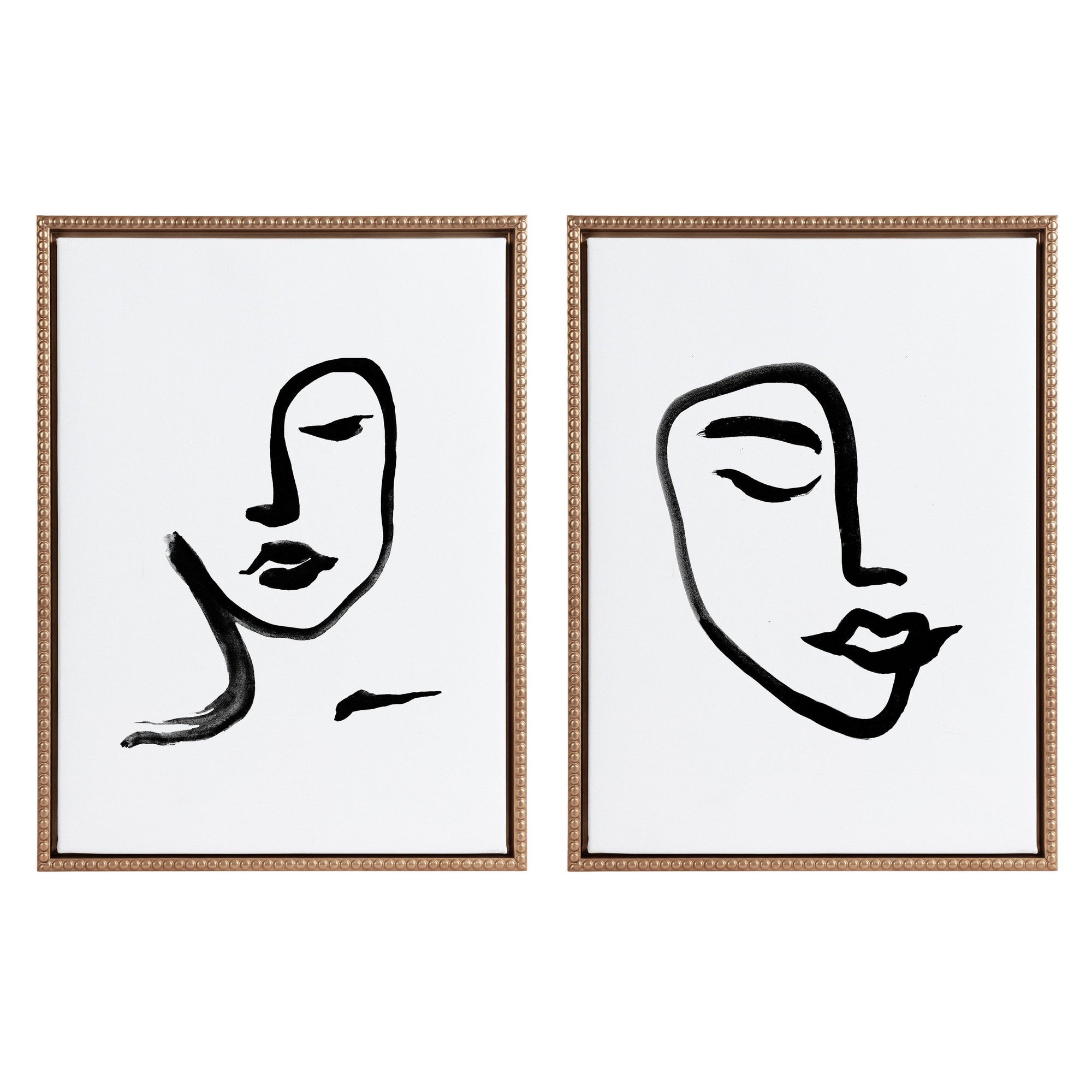 Sylvie Beaded Woman Face and Face Line Art Framed Canvas Set by Viola Kreczmer