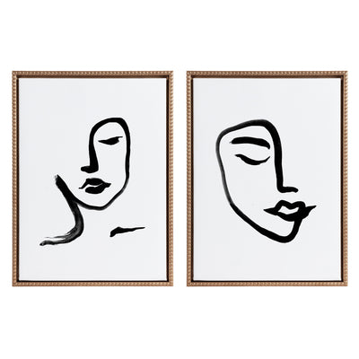 Sylvie Beaded Woman Face and Face Line Art Framed Canvas Set by Viola Kreczmer