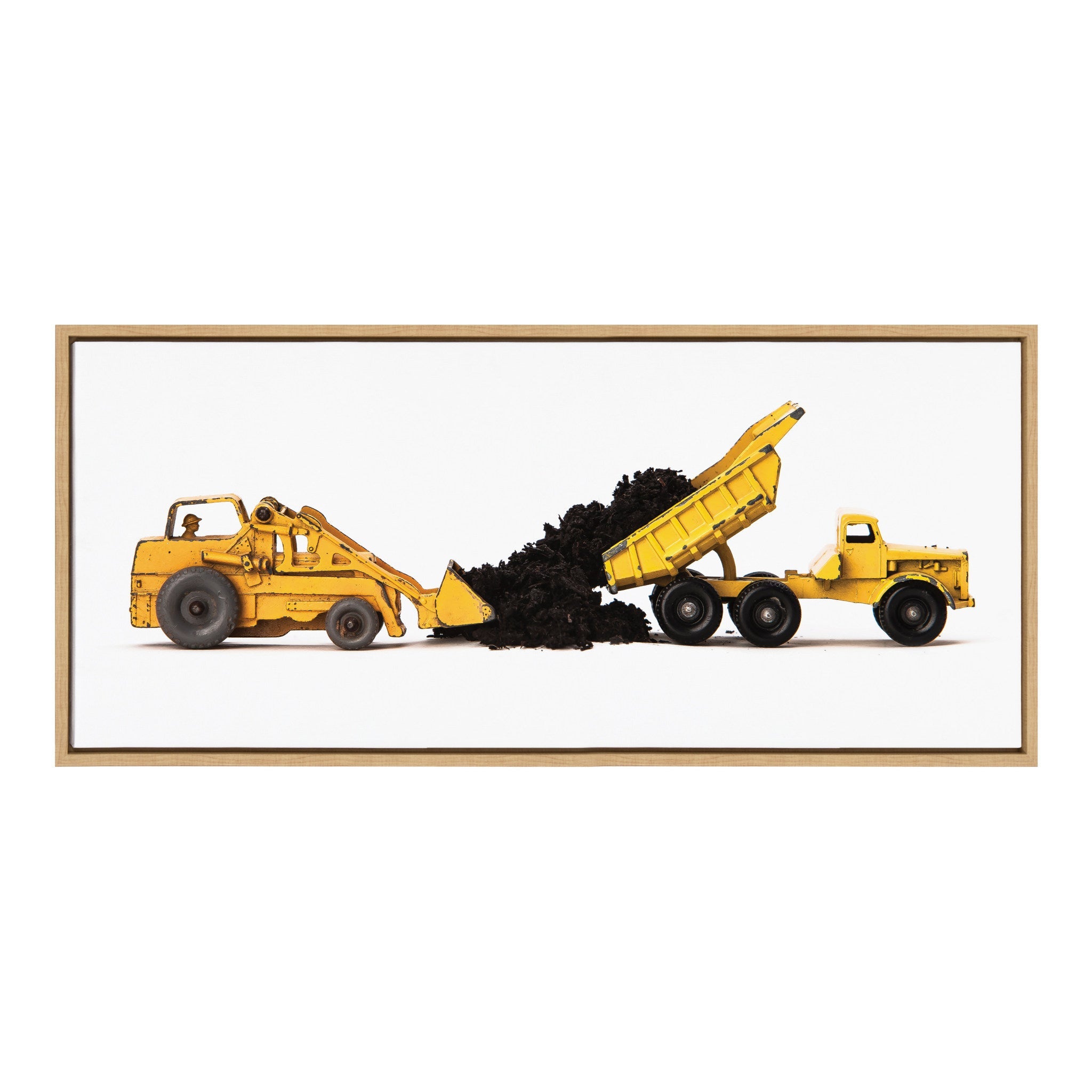 Sylvie Vintage Toy Construction Vehicles Yellow Framed Canvas by Saint and Sailor Studios