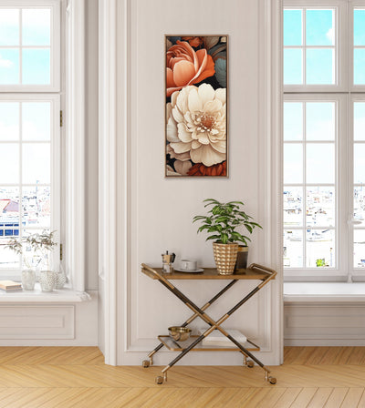 Sylvie Beaded Romantic Ivory and Peach Flora Framed Canvas by The Creative Bunch Studio