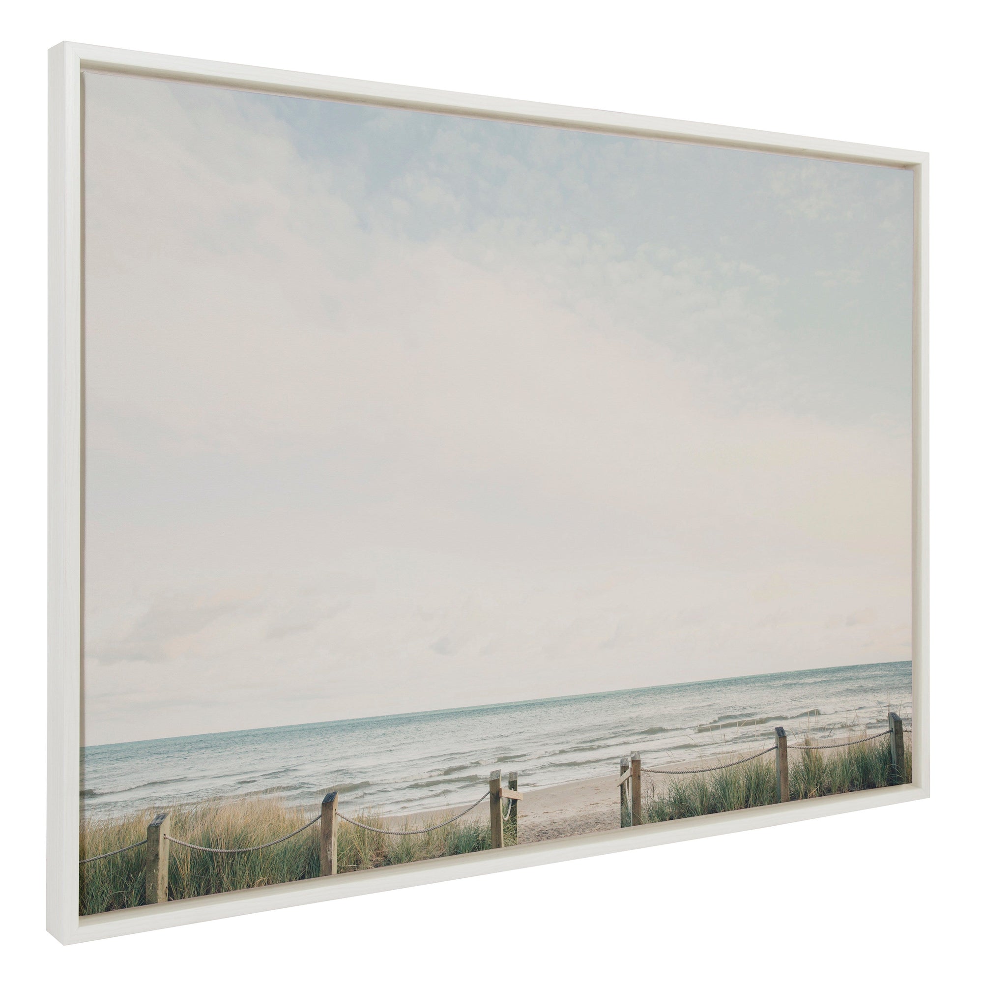 Sylvie Pale Sky framed canvas art showing a beach and pale sky scene by Emiko and Mark Franzen