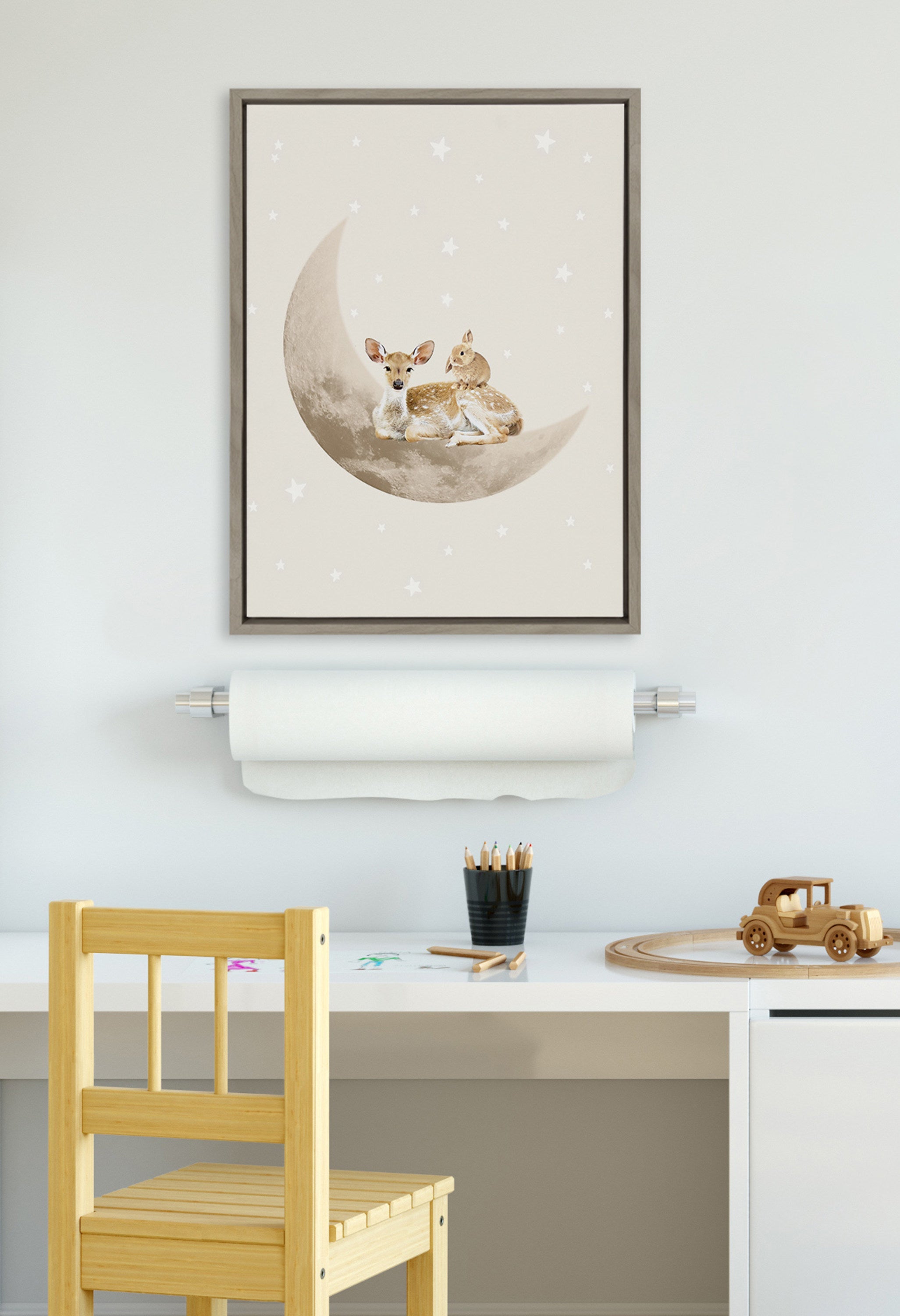Sylvie On the Moon Framed Canvas by July Art Prints