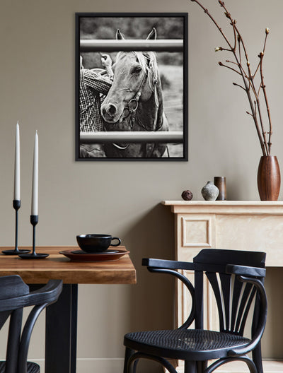 Sylvie Photo Saddling Horse Framed Canvas by The Whiskey Ginger