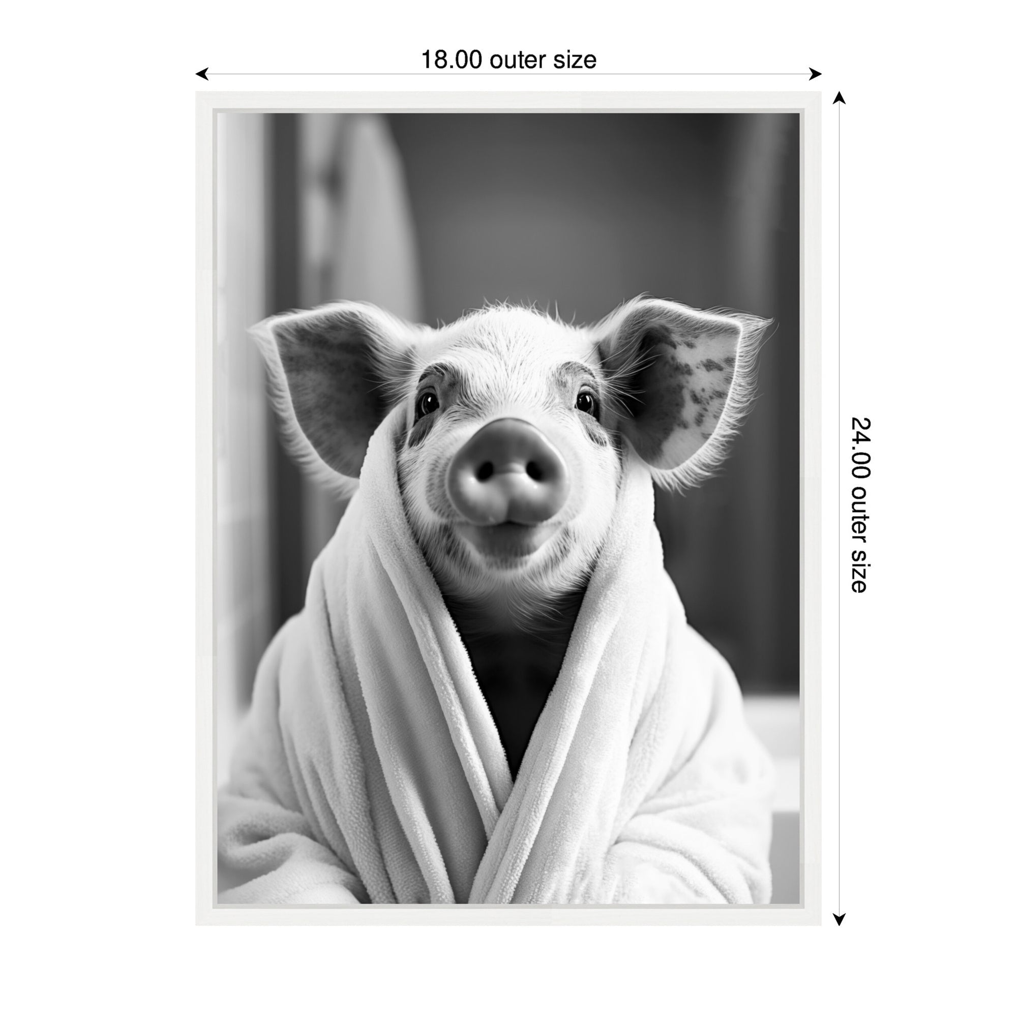 Sylvie Pig Bathroom Art Towel Robe Black and White Framed Canvas