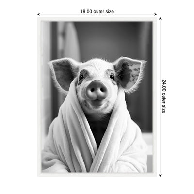 Sylvie Pig Bathroom Art Towel Robe Black and White Framed Canvas