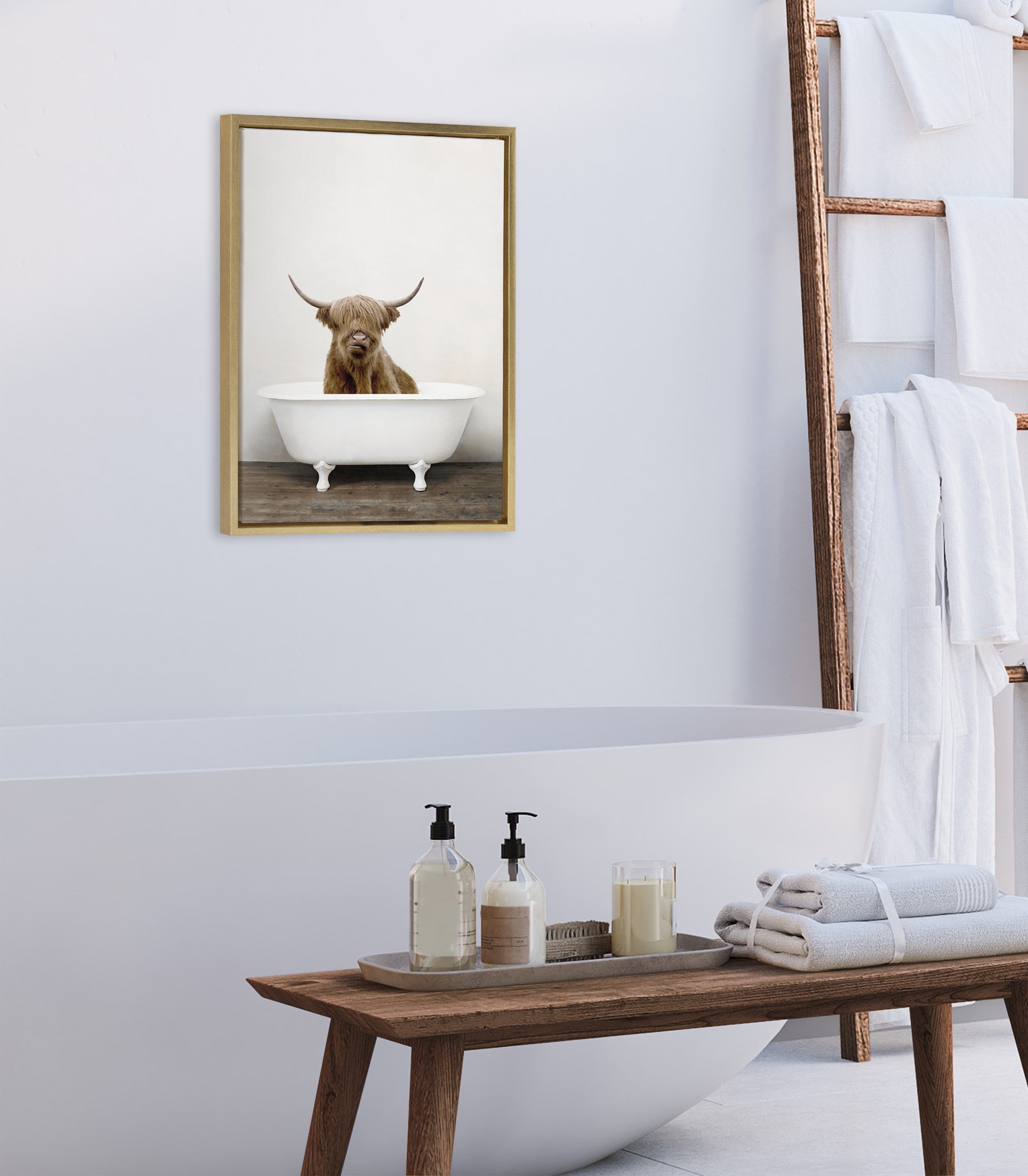 Sylvie Highland Cow in Tub Color Framed Canvas