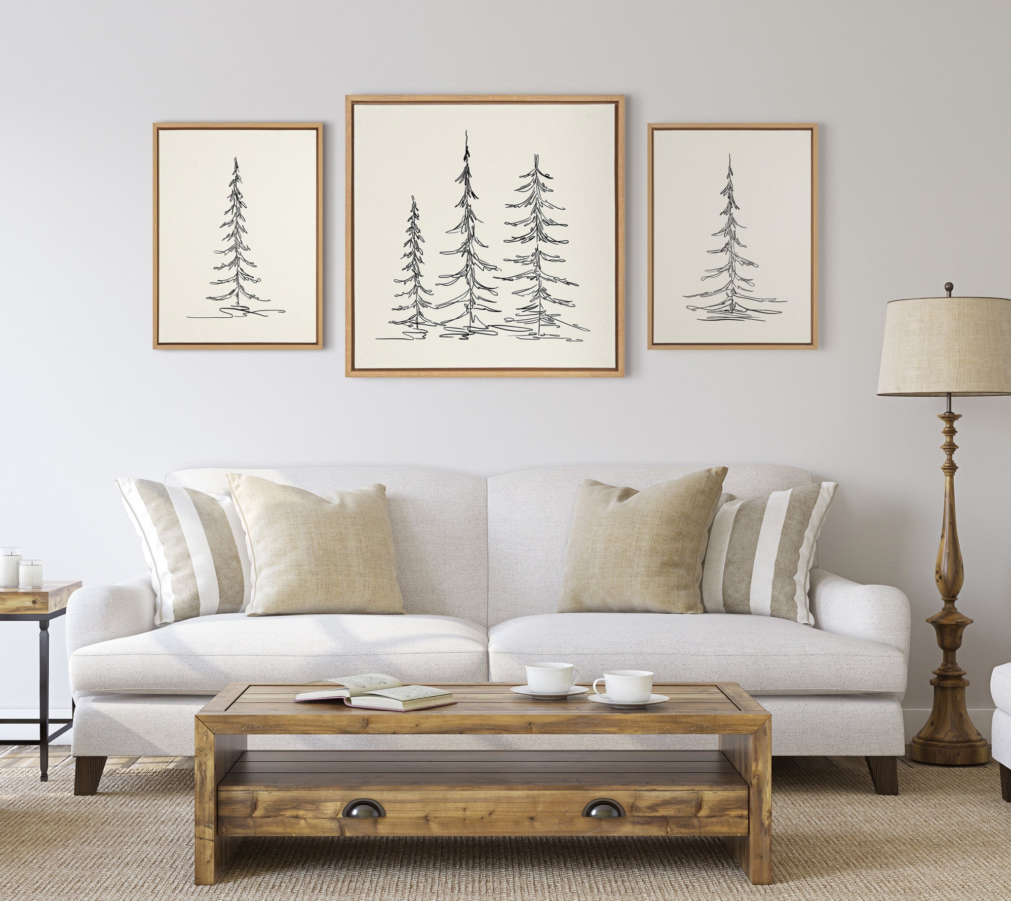 Sylvie Minimalist Evergreen Trees Sketch Framed Canvas by kateandlaurel - product image 8 for Resin Society