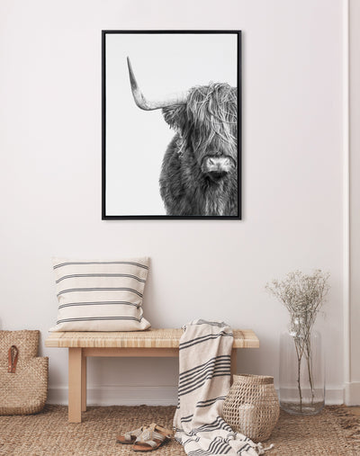 Sylvie B&W Highland Cow No. 1 Framed Canvas by Amy Peterson Art Studio