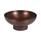 Bronze-toned metal bowl with a smooth rounded shape and ribbed cylindrical base providing texture and contrast