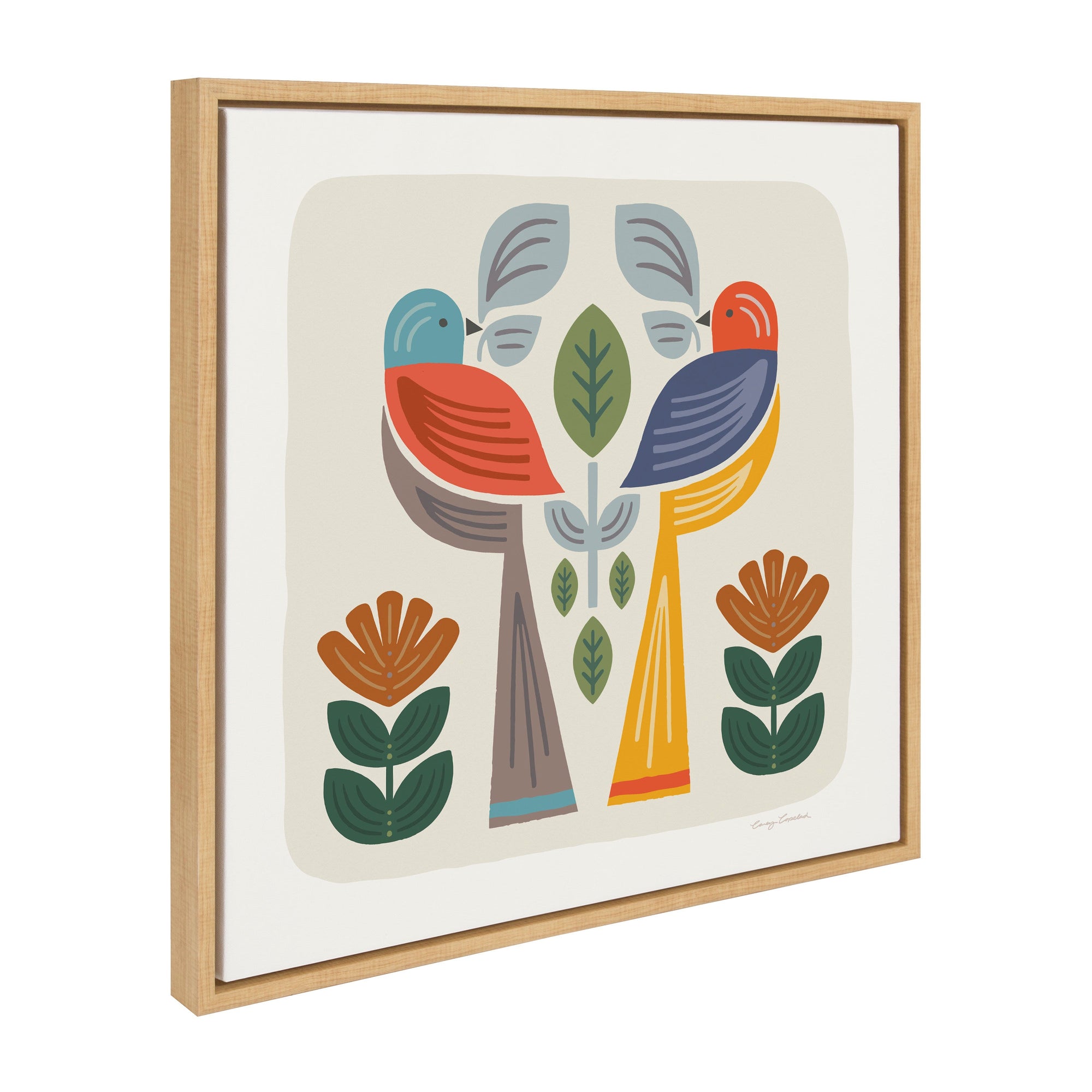 Sylvie Folk Birds Harvest Framed Canvas by Carey Copeland