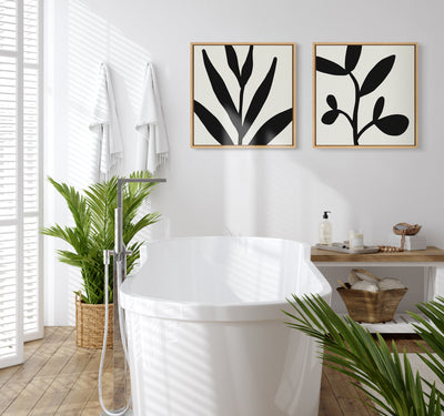 Sylvie Modern Botanical Neutral Abstract 1 Framed Canvas