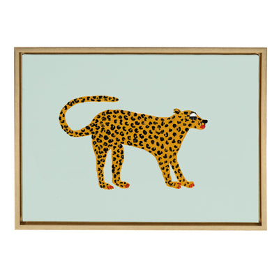 Sylvie Glam Cat framed canvas art depicting a stylized cat illustration by Kendra Dandy, shown in Gold frame.