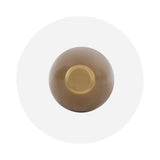 Top view of a round drink table with a smooth taupe-brown surface and a central golden circular accent.