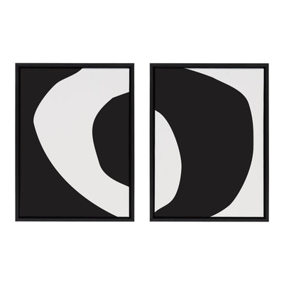 Sylvie Minimal Modern Organic Abstraction 1 and 2 Black and White Framed Canvas Art Set