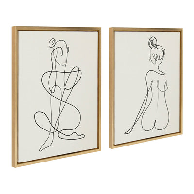 Sylvie Thinking of You Line Art and Sitting Beauty Framed Canvas Set by kateandlaurel - main product image for Resin Society