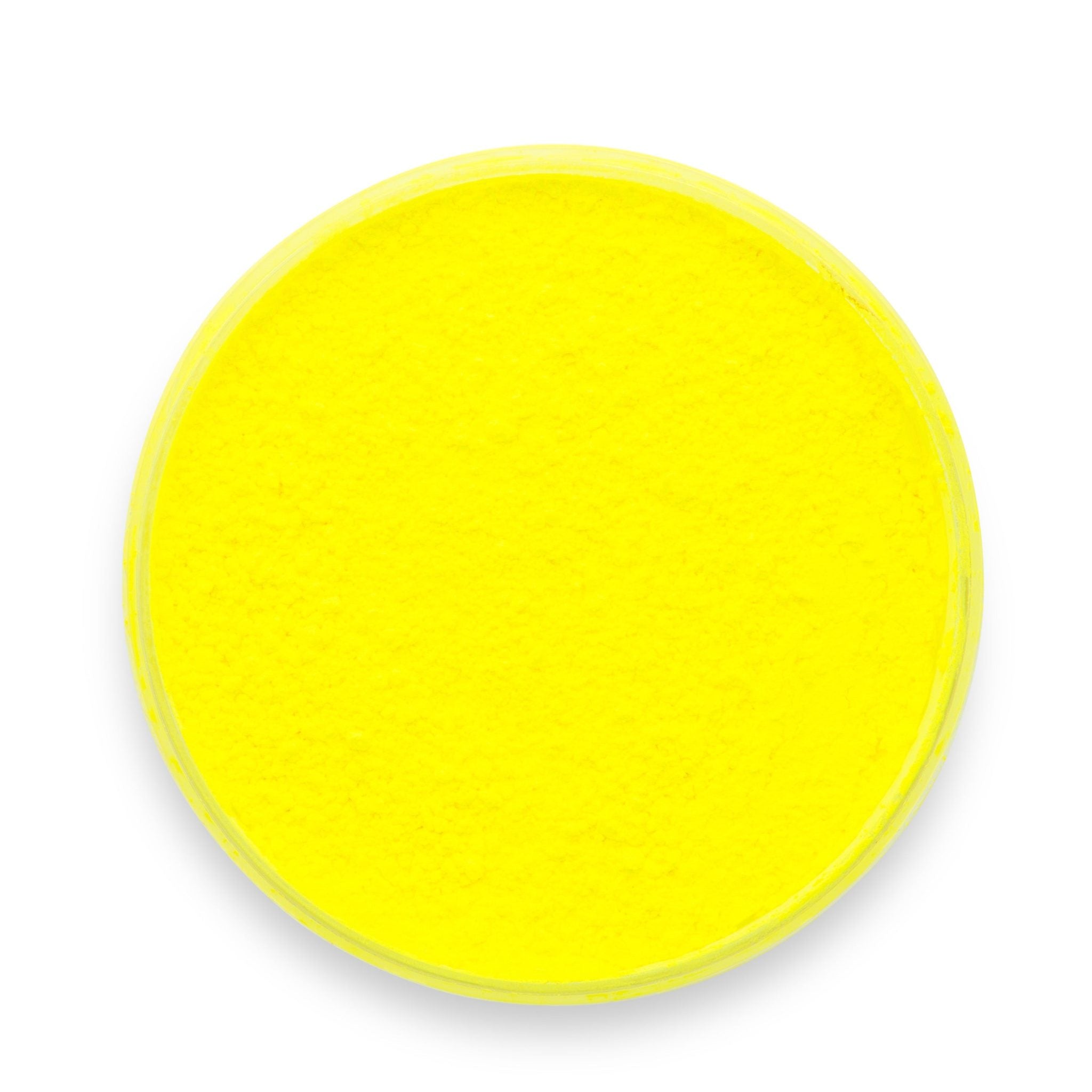 Jar of Neon Yellow mica powder pigment for epoxy resin on white background