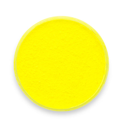 Jar of Neon Yellow mica powder pigment for epoxy resin on white background