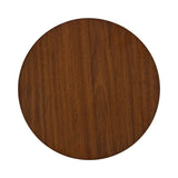 Round wood tabletop with a smooth, medium brown finish and subtle natural grain patterns, shown from a top-down perspective.