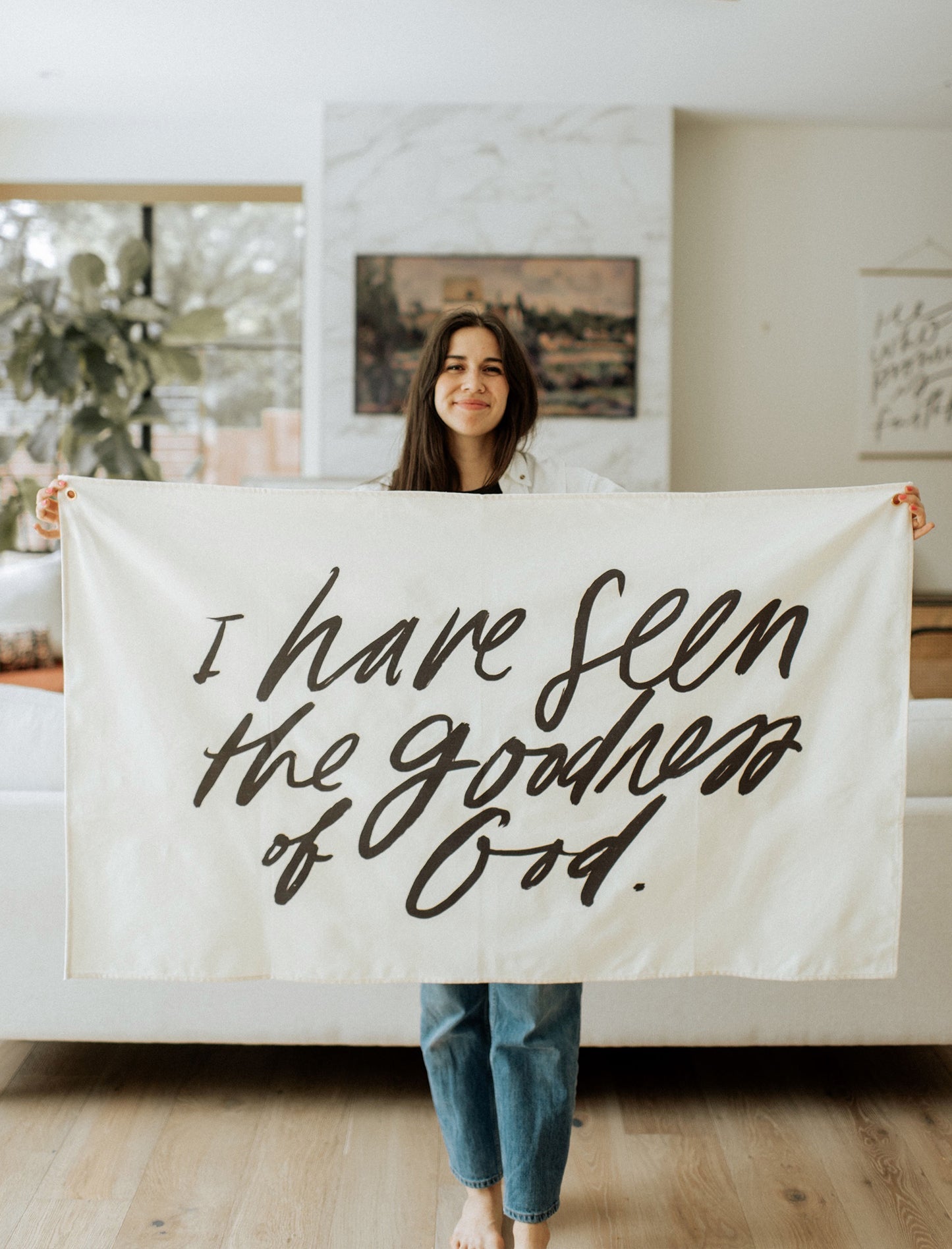 Large Canvas Banner featuring the text 'I have seen the goodness of God' in elegant script