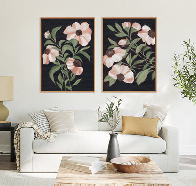 Sylvie Beaded Nocturnal Blossom 1 and 2 Framed Canvas Art Set by Nikita Jariwala