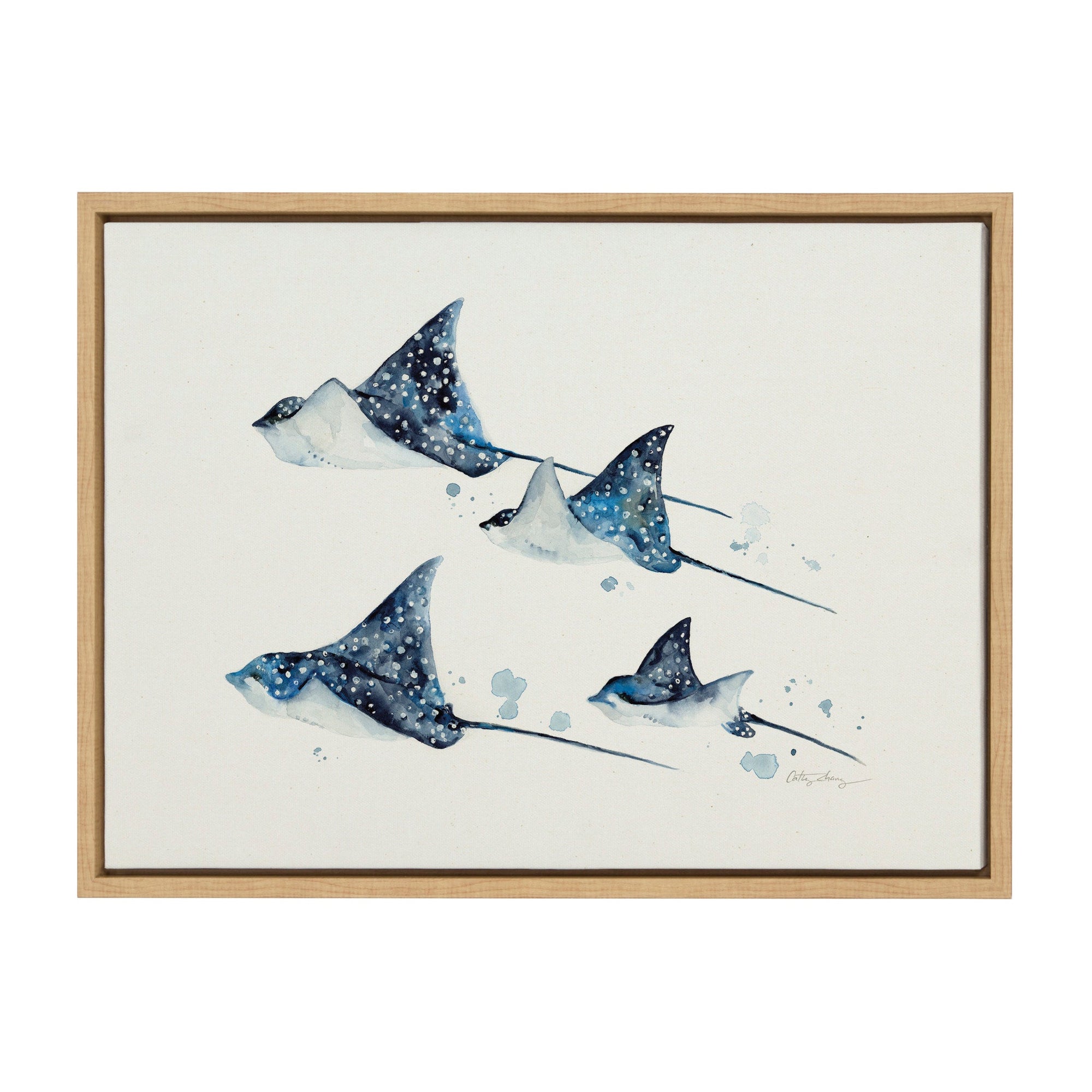 Sylvie Eagle Spotted Ray Family Framed Canvas by Cathy Zhang by kateandlaurel - main product image for Resin Society