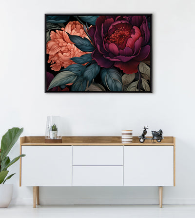 Sylvie Dark Academia Floral in Rich Jewel Tones Framed Canvas by The Creative Bunch Studio