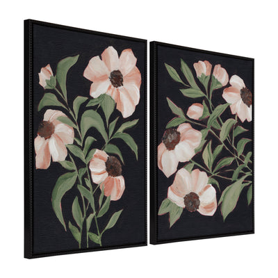 Sylvie Beaded Nocturnal Blossom framed canvas art set showing dark floral prints with vintage beaded frames