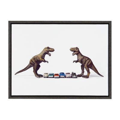 Sylvie Dino Cars Faceoff Framed Canvas by Saint and Sailor Studios