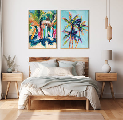 Sylvie Surf and Sand and Tropical Palms Study Framed Canvas Art Set by Rachel Christopoulos