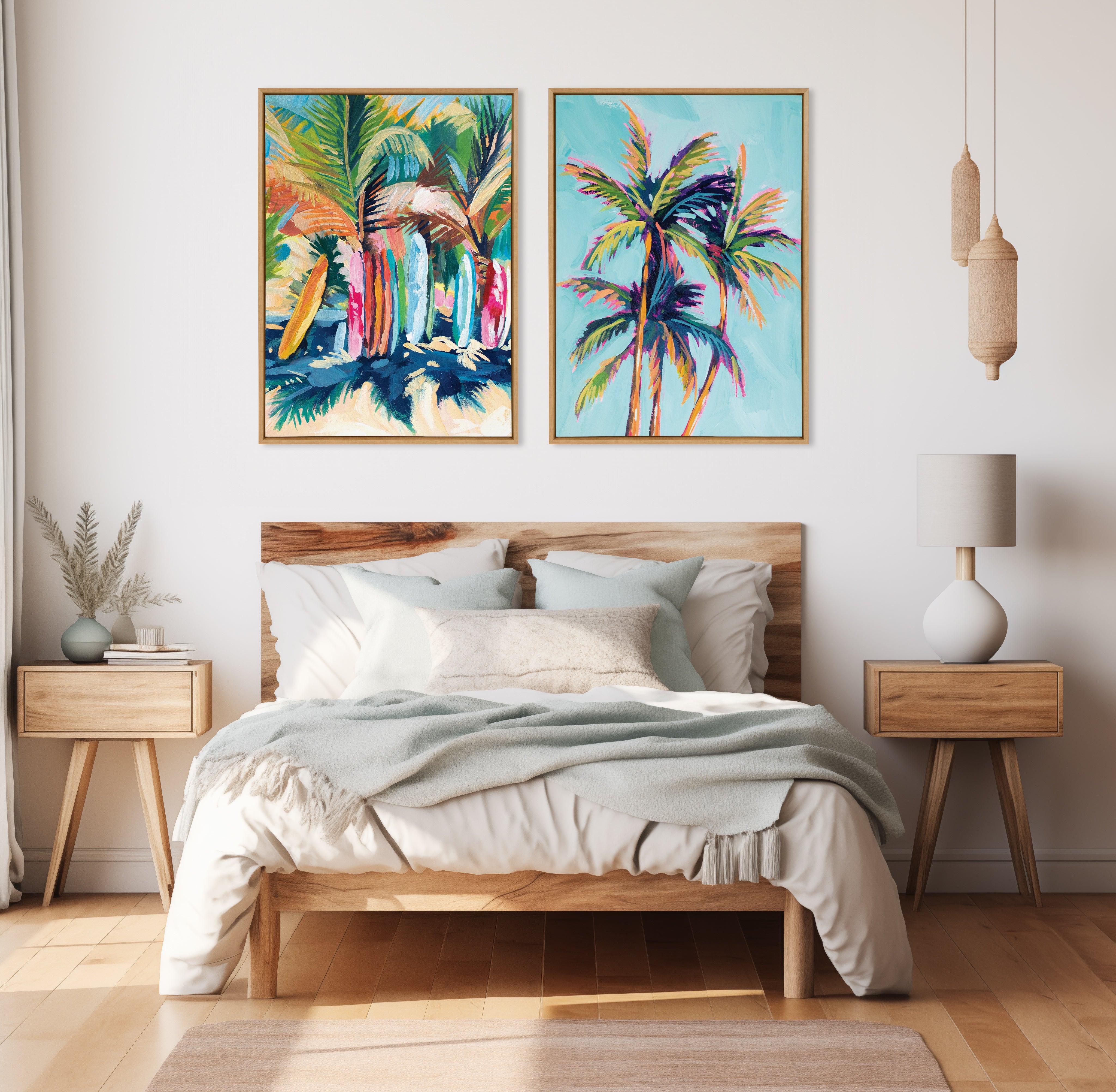 Sylvie Surf and Sand and Tropical Palms Study Framed Canvas Art Set by Rachel Christopoulos