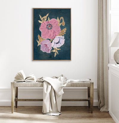 Sylvie Beaded Three Purple Poppies Framed Canvas by Mackenzie Nelson