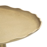 Close-up of an oval beige tray with scalloped edges and a textured surface, shown from an overhead angle on a white background.
