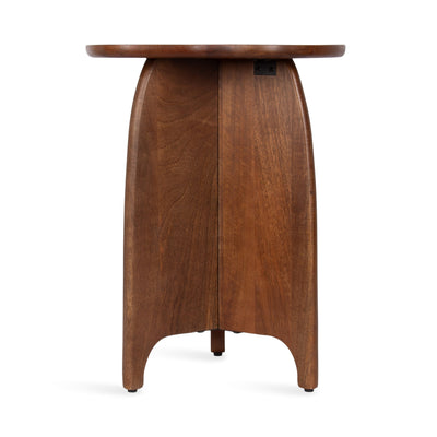 Kanna Wood Table with organic shaped pieced wood sunburst tabletop in a warm tone