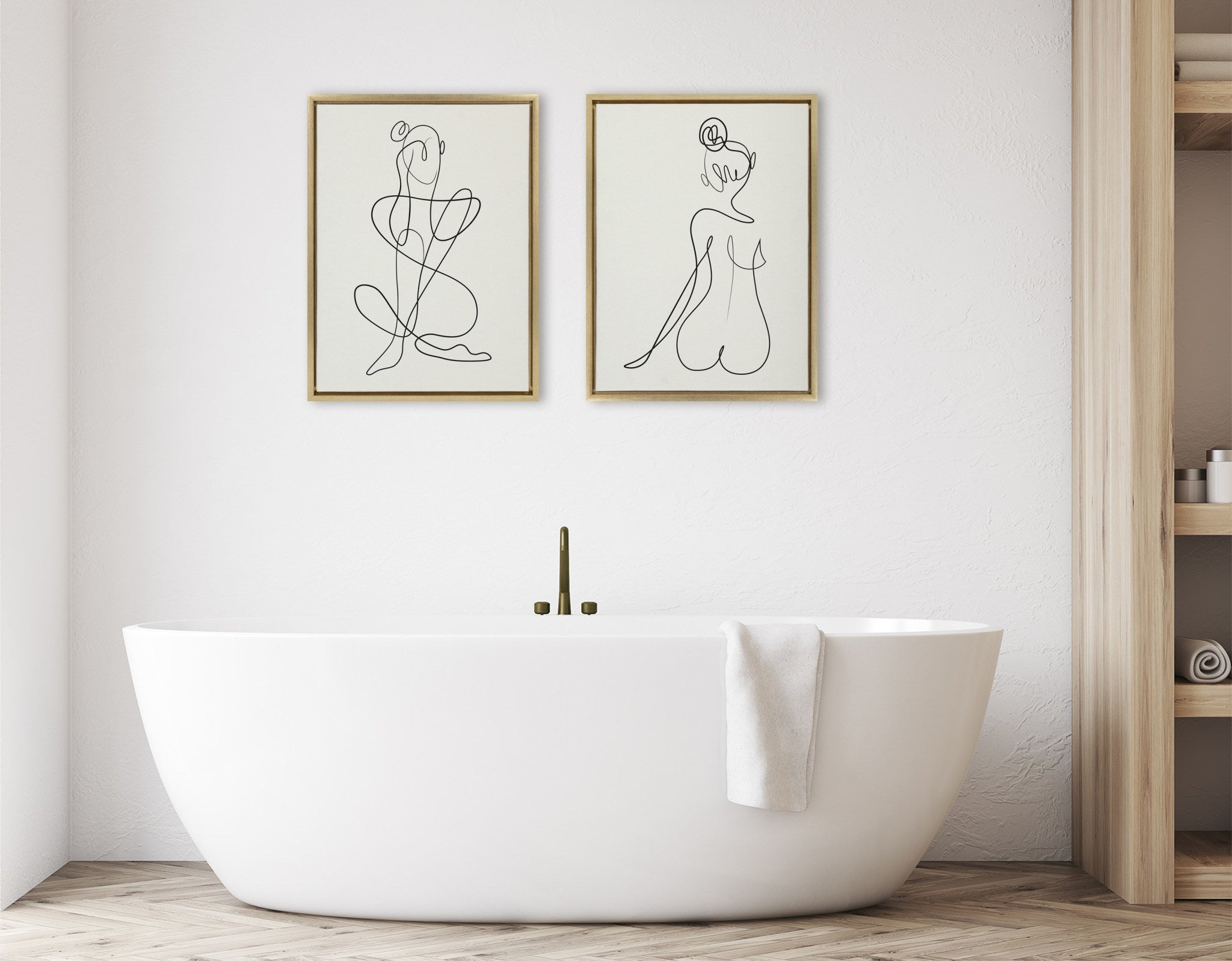 Sylvie Thinking of You Line Art and Sitting Beauty Framed Canvas Set by kateandlaurel - product image 6 for Resin Society