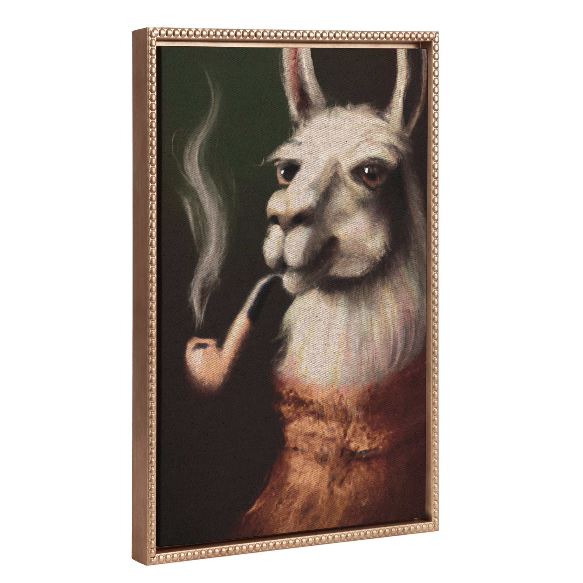 Sylvie Beaded Alpaca Pipe Portrait on Neutral Linen Framed Canvas