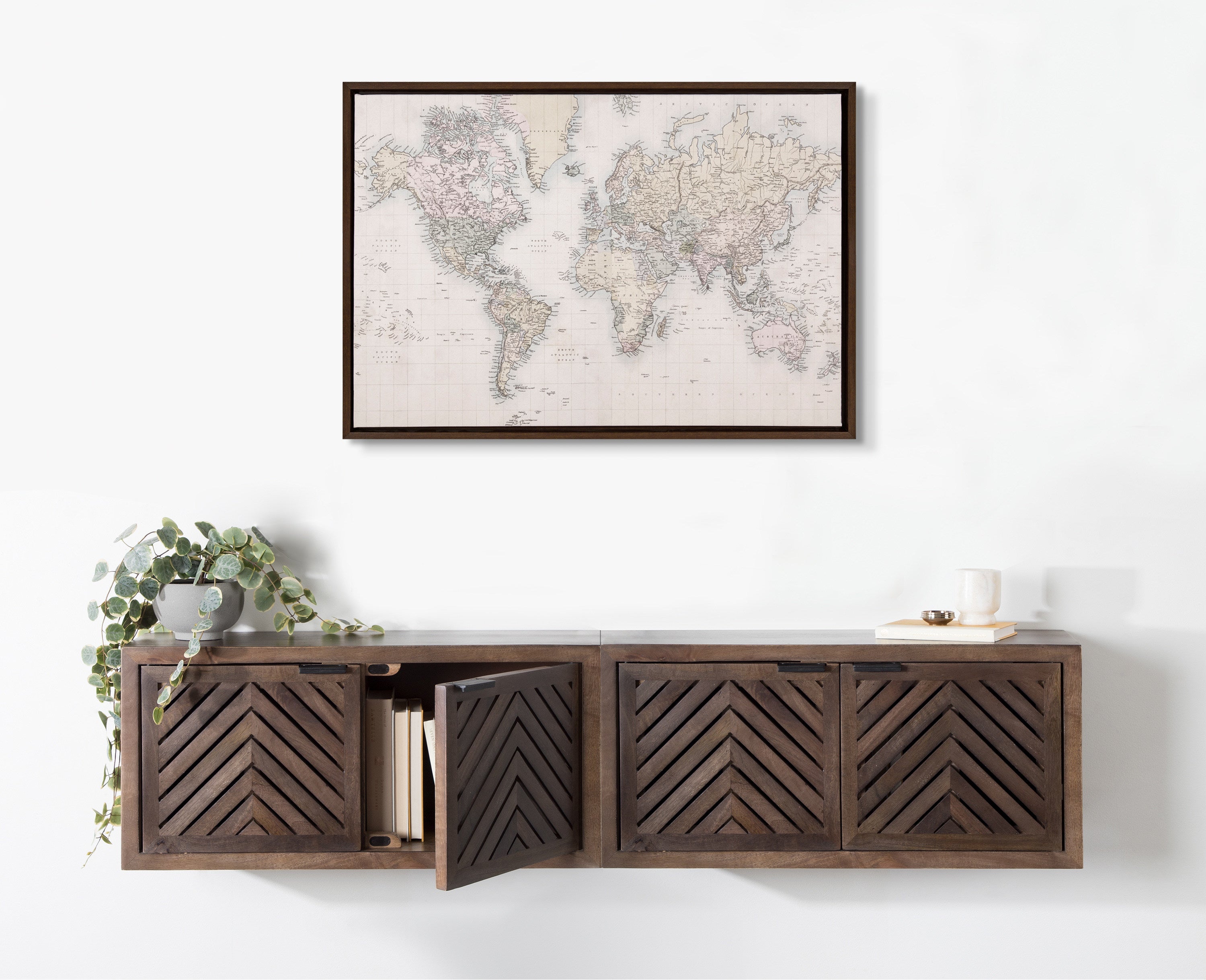 Sylvie Vintage World Map Framed Canvas by The Creative Bunch Studio by kateandlaurel - product image 4 for Resin Society