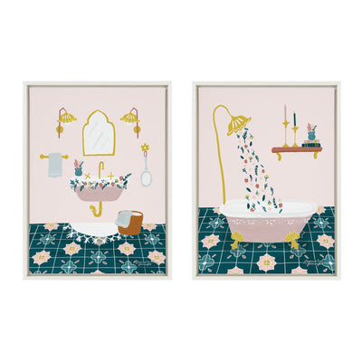 Sylvie Floral Sink and Floral Bath Framed Canvas Art Set by Leonora Jennifer Benza