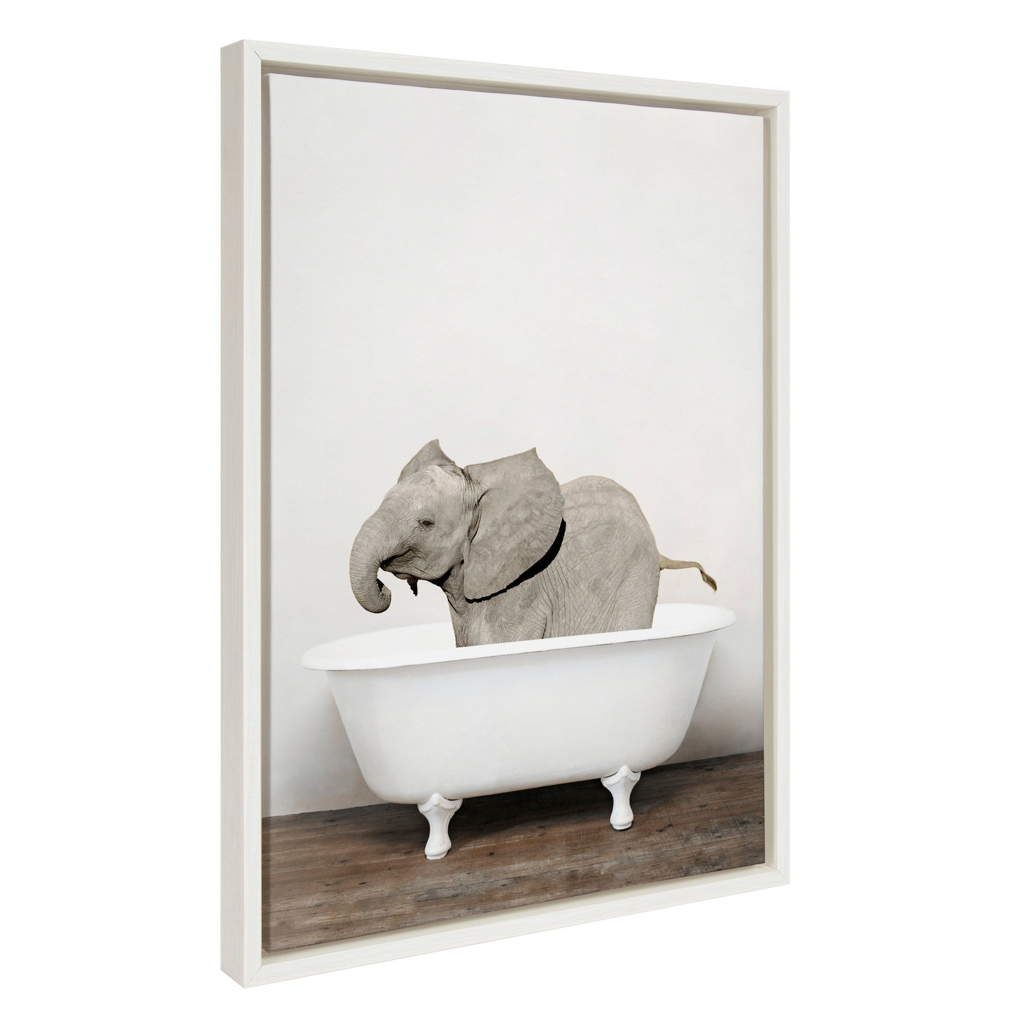 Sylvie Baby Elephant in the Tub Color Framed Canvas by kateandlaurel - main product image for Resin Society