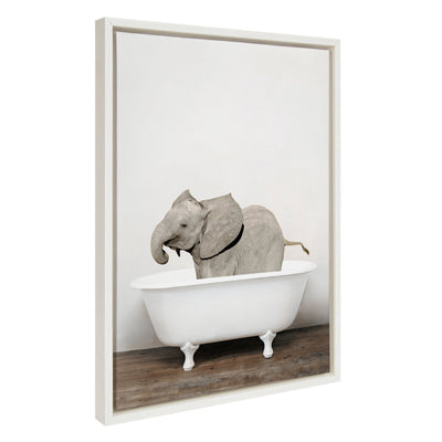 Sylvie Baby Elephant in the Tub Color Framed Canvas by kateandlaurel - main product image for Resin Society