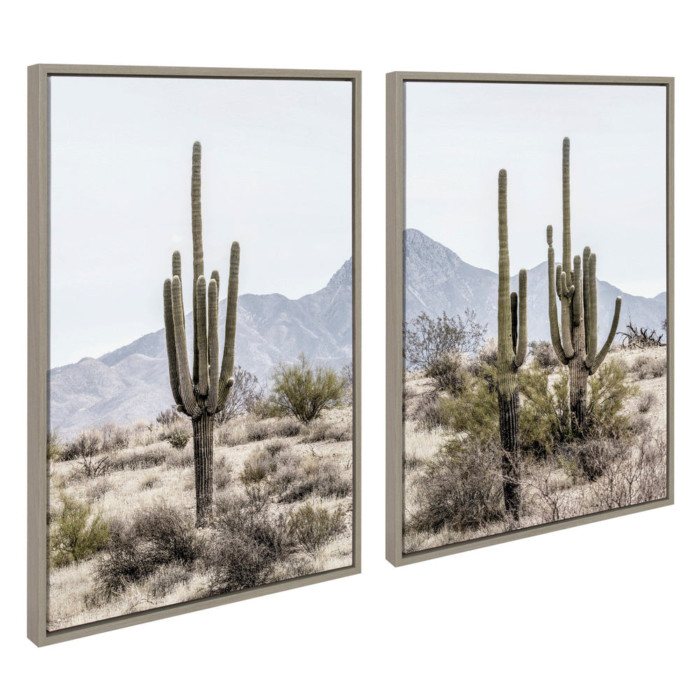 Sylvie Tall Saguaro Cacti Desert Mountain 1 and 2 Framed Canvas by kateandlaurel - main product image for Resin Society