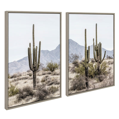 Sylvie Tall Saguaro Cacti Desert Mountain 1 and 2 Framed Canvas by kateandlaurel - main product image for Resin Society