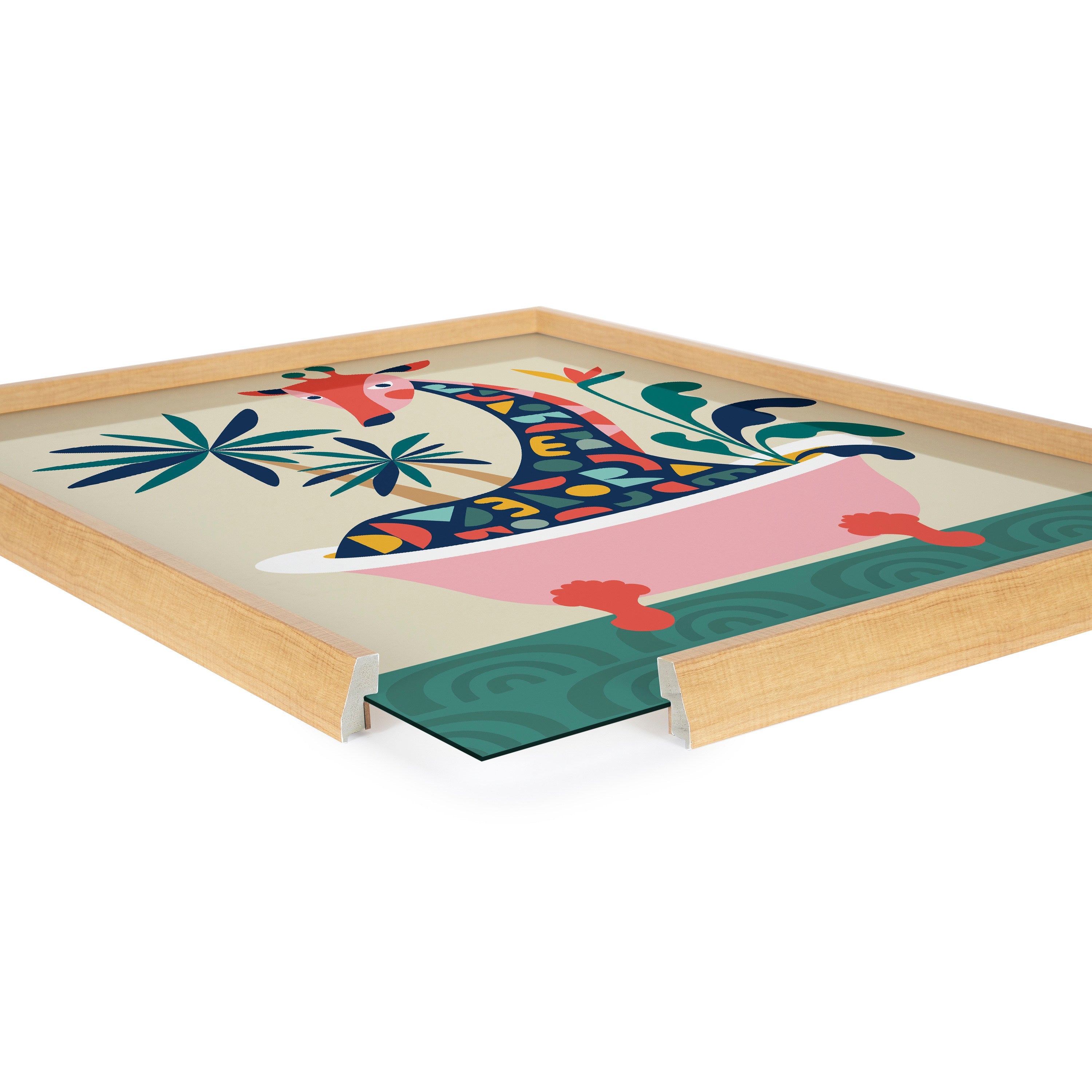 Blake Mid Century Modern Giraffe in Bathtub Framed Printed Glass by kateandlaurel - product image 9 for Resin Society