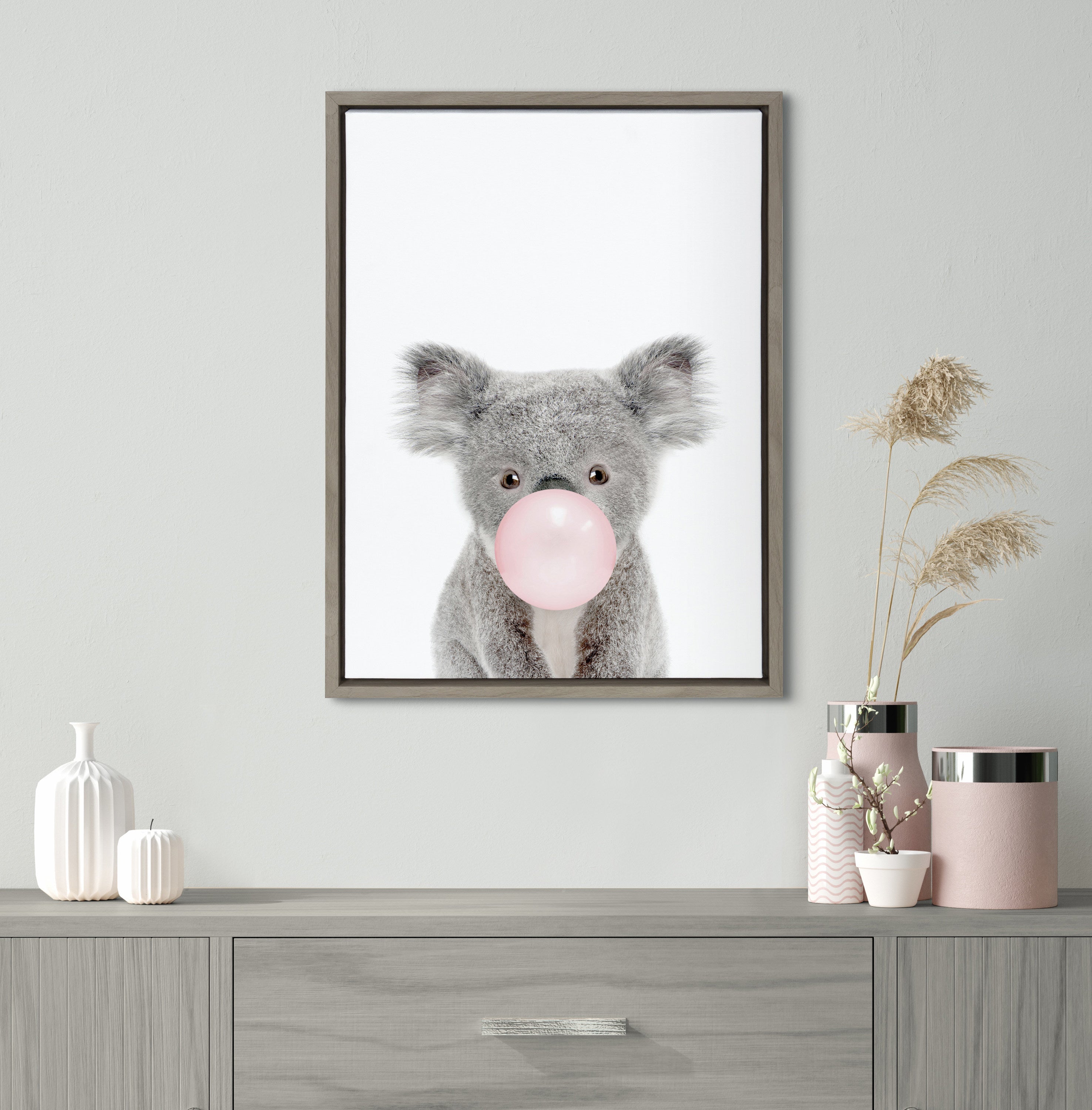 Sylvie Bubble Gum Koala Framed Canvas by Amy Peterson Art Studio by kateandlaurel - product image 2 for Resin Society