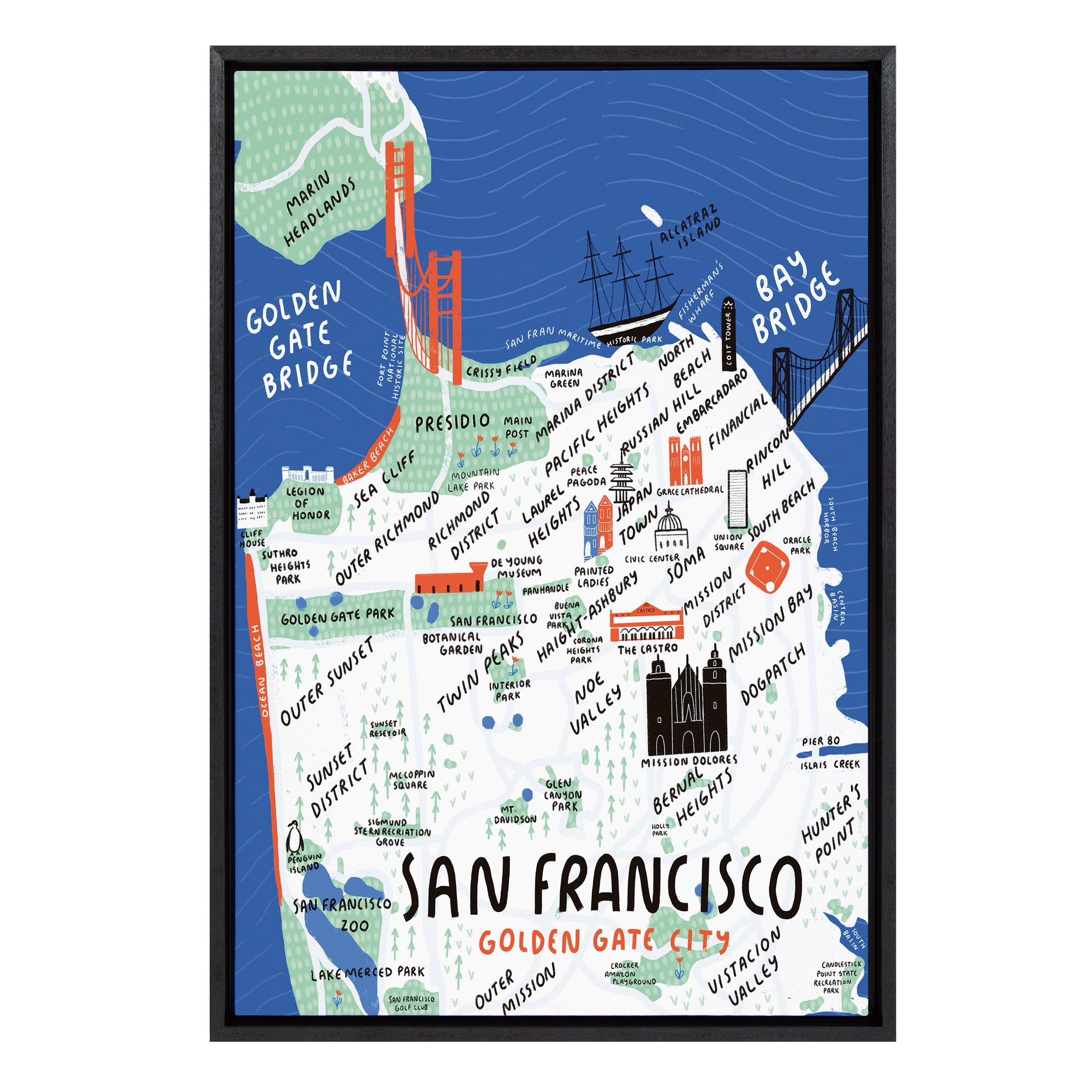 Sylvie San Francisco Illustration Framed Canvas by kateandlaurel - main product image for Resin Society