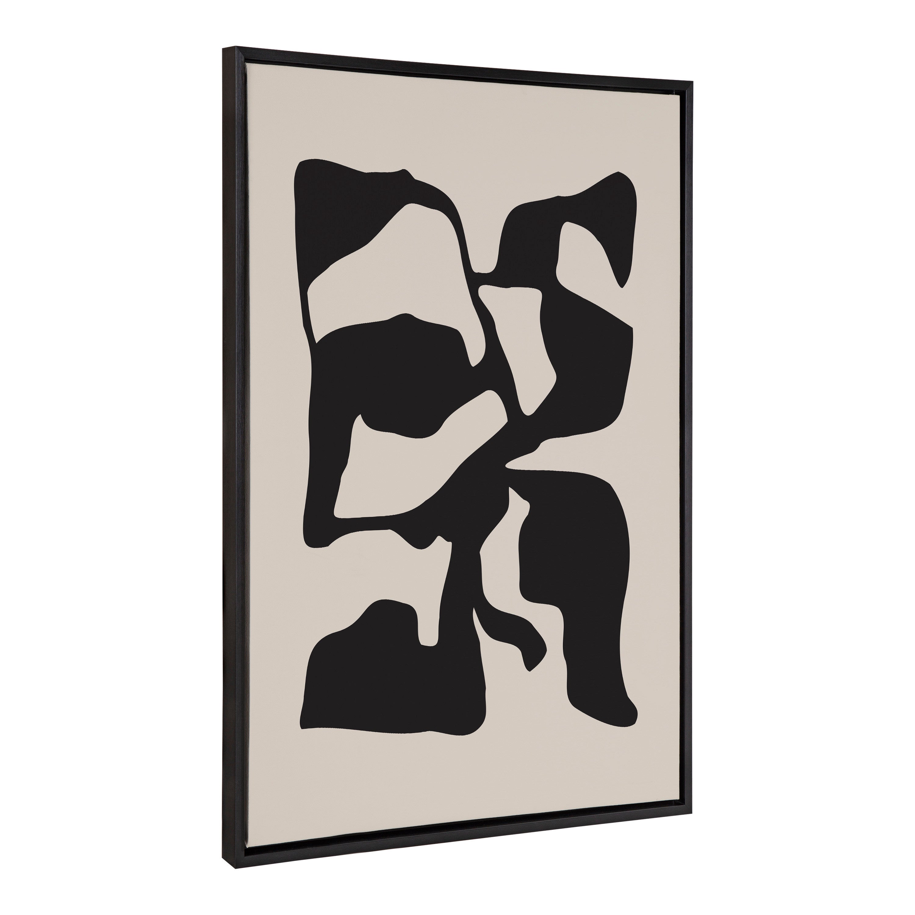 Sylvie Distorted Shapes of Black and Tan Framed Canvas by The Creative Bunch Studio